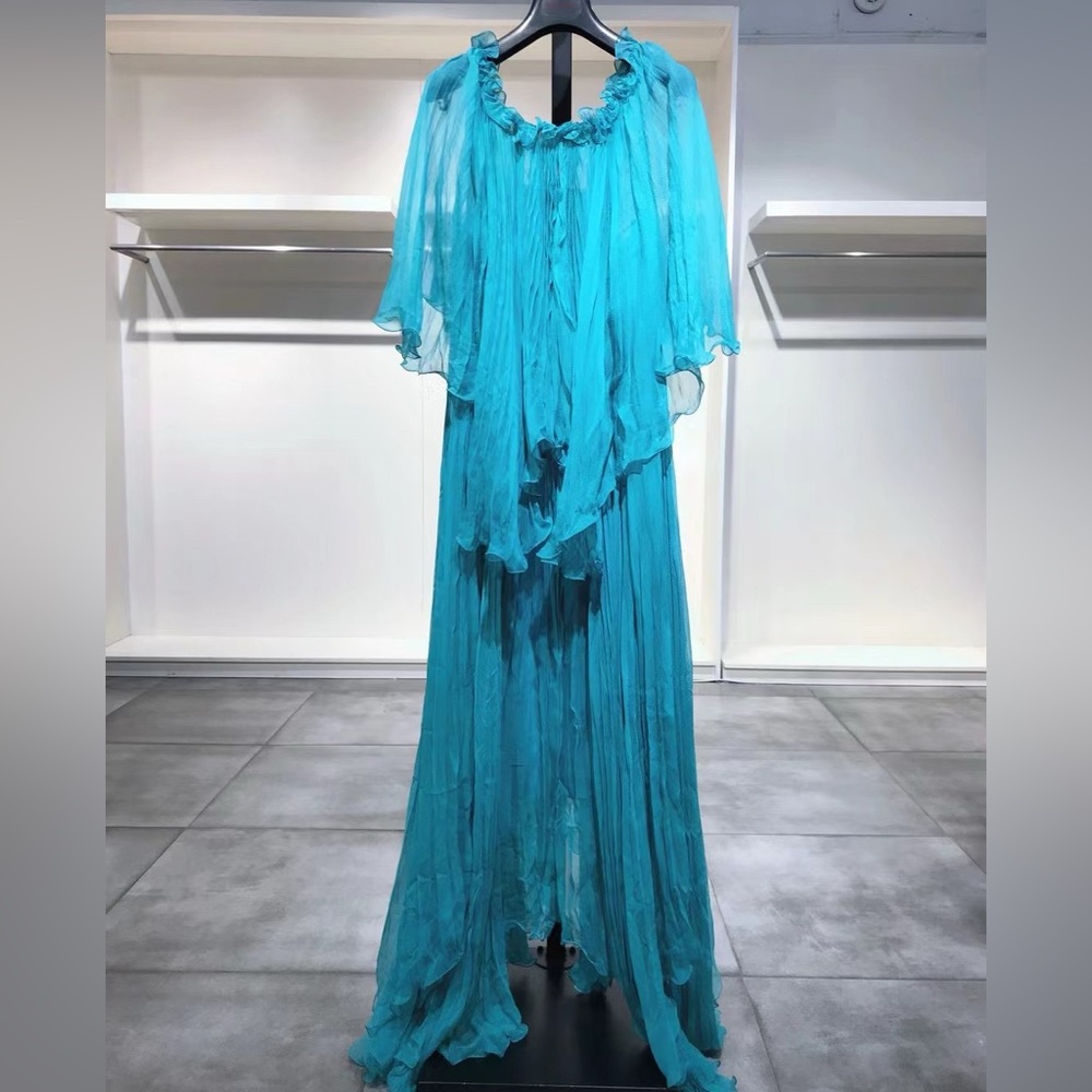 US 4 ALBERTA FERRETTI Romantic Blue Maxi Dress NWT - Picture 2 of 10